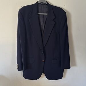 Vintage Burberry Mens Sport Coat Navy Blue Blazer Gold Buttons Wool